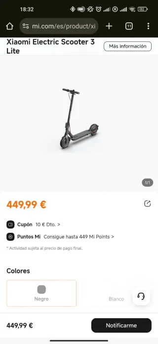 Patinete Eléctrico Xiaomi Mi 3 Lite Negro