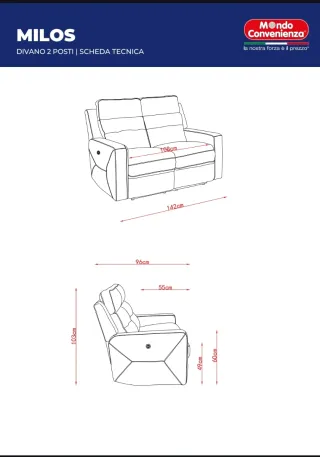 Divano Milos 2 posti reclinabile elettrico
