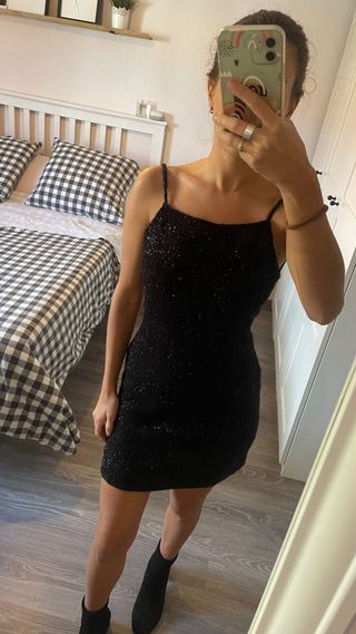 Vestido corto fiesta hilo plateado