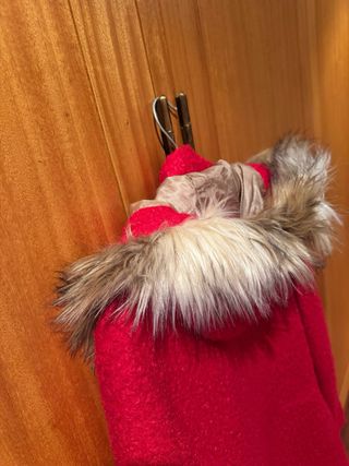 Casaco sobretudo vermelho S com capuz com pêlo