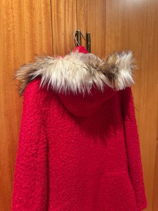 Casaco sobretudo vermelho S com capuz com pêlo