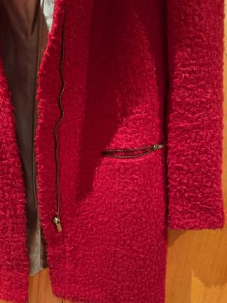 Casaco sobretudo vermelho S com capuz com pêlo
