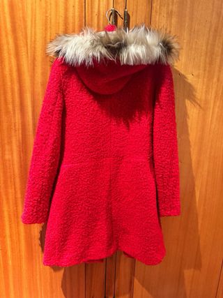 Casaco sobretudo vermelho S com capuz com pêlo