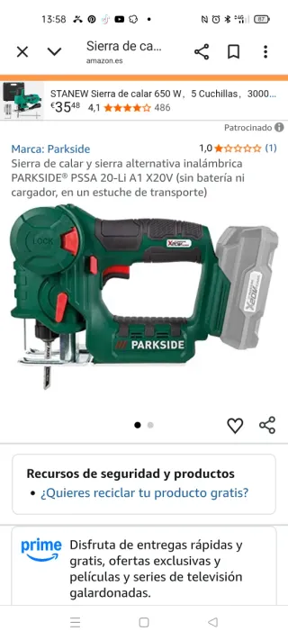 Caladora Parkside PSSA 20-Li A1 X20V
