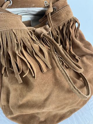 Mochila Zara Piel Ante Flecos Camel NUEVA