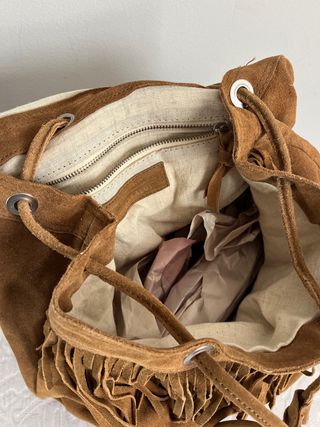 Mochila Zara Piel Ante Flecos Camel NUEVA