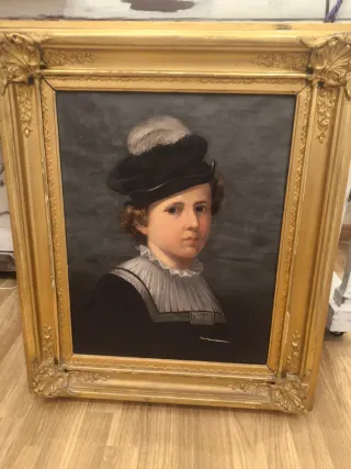 Cuadro antiguo retrato niño 1945