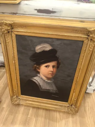 Cuadro antiguo retrato niño 1945