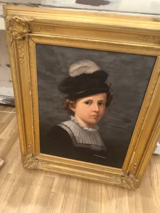 Cuadro antiguo retrato niño 1945