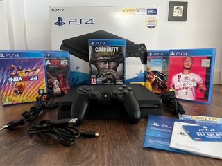 PS4 Slim+mando+5 Juegos+cables+caja. impecable.