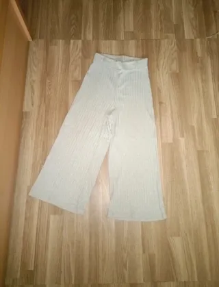 Pantalón Ancho Canalé Beige/Crudo