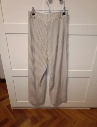 Pantalón Ancho Canalé Beige/Crudo