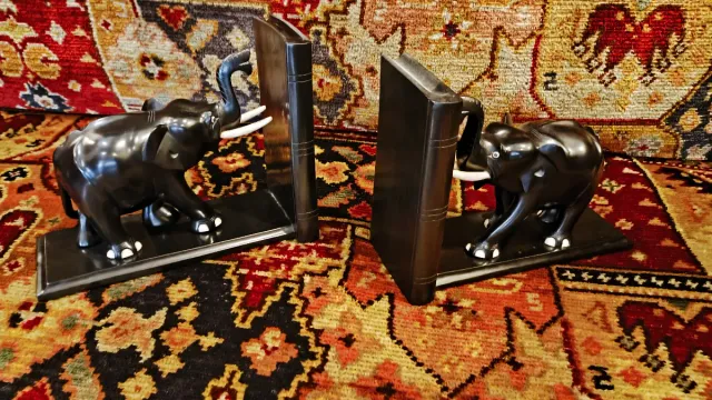 Pareja sujetalibros elefantes ébano macizo