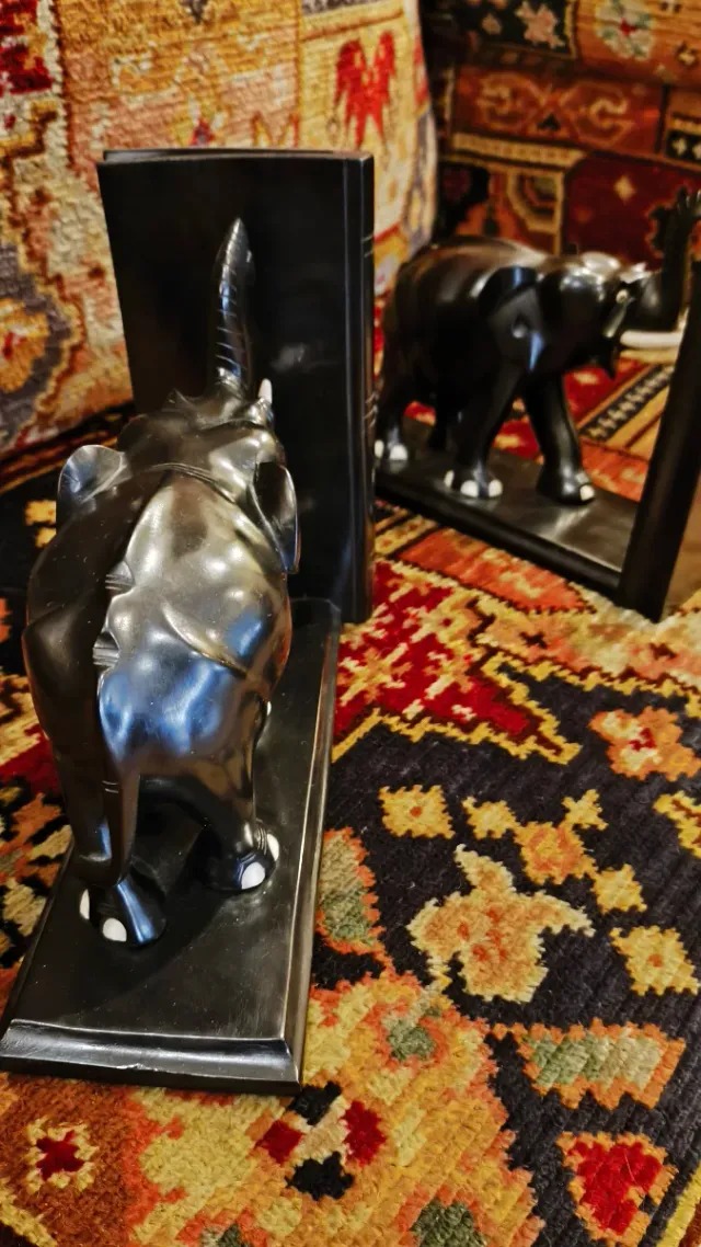 Pareja sujetalibros elefantes ébano macizo