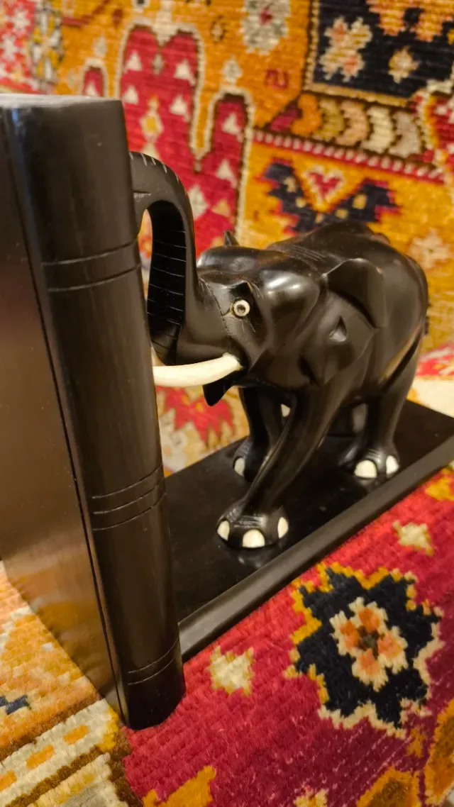 Pareja sujetalibros elefantes ébano macizo