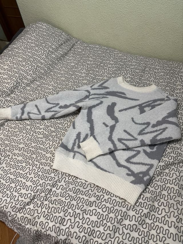 Jersey lana gris y blanco