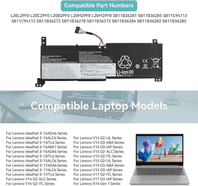 Batería KYUER L20C2PF0 38Wh 7.68V  Lenovo IdeaPad