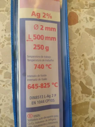 Varillas soldadura Ag 2% 2mm x 500mm