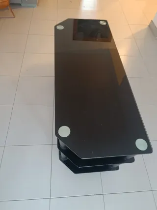 Tavolo TV Cristallo Nero a 2 Ripiani. Come nuovo.