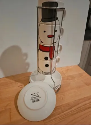 Set 4 Tazzine + Piattini Pupazzo Neve