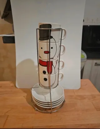 Set 4 Tazzine + Piattini Pupazzo Neve