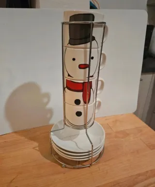 Set 4 Tazzine + Piattini Pupazzo Neve