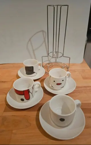 Set 4 Tazzine + Piattini Pupazzo Neve