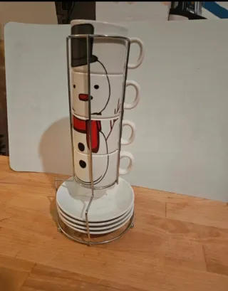 Set 4 Tazzine + Piattini Pupazzo Neve