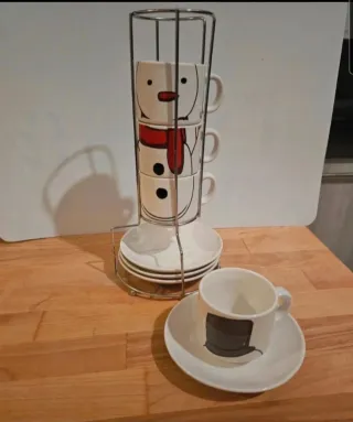 Set 4 Tazzine + Piattini Pupazzo Neve