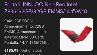 Portátil InnJoo Neo Red 14.1" Z8350 2GB 32GB eMMC