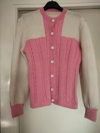 Cardigan lana rosa e bianco