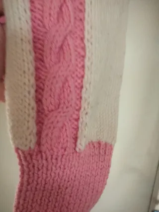 Cardigan lana rosa e bianco