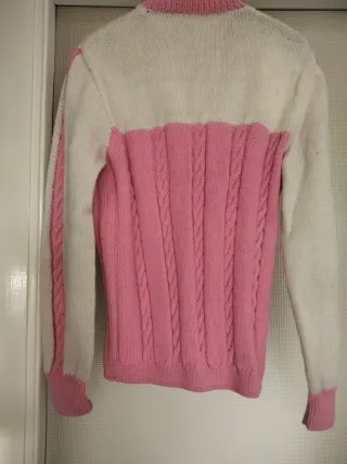 Cardigan lana rosa e bianco