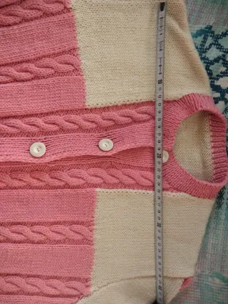 Cardigan lana rosa e bianco