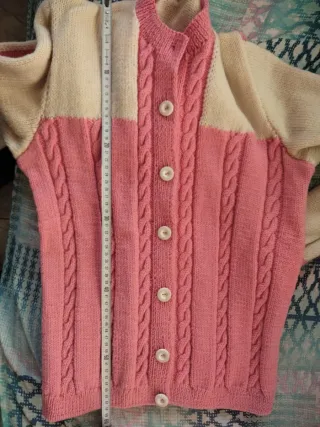 Cardigan lana rosa e bianco