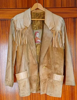 Chaqueta vintage de piel con flecos Talla XL