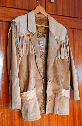 Chaqueta vintage de piel con flecos Talla XL