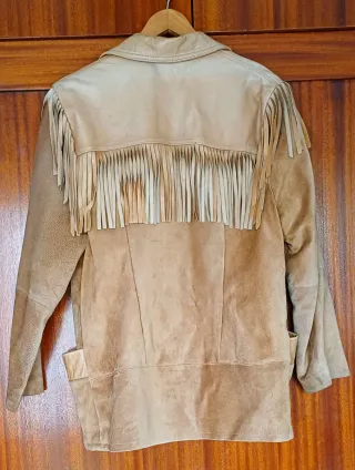 Chaqueta vintage de piel con flecos Talla XL