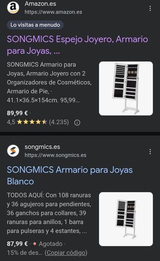 Espejo joyero SONGMICS JJC002W01 152 cm