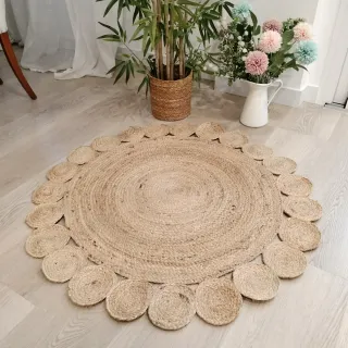 Tappeto rotondo in iuta naturale stile boho