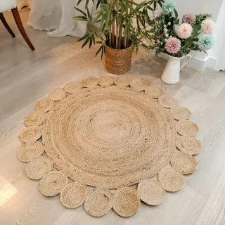 Tappeto rotondo in iuta naturale stile boho