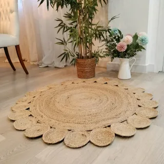 Tappeto rotondo in iuta naturale stile boho