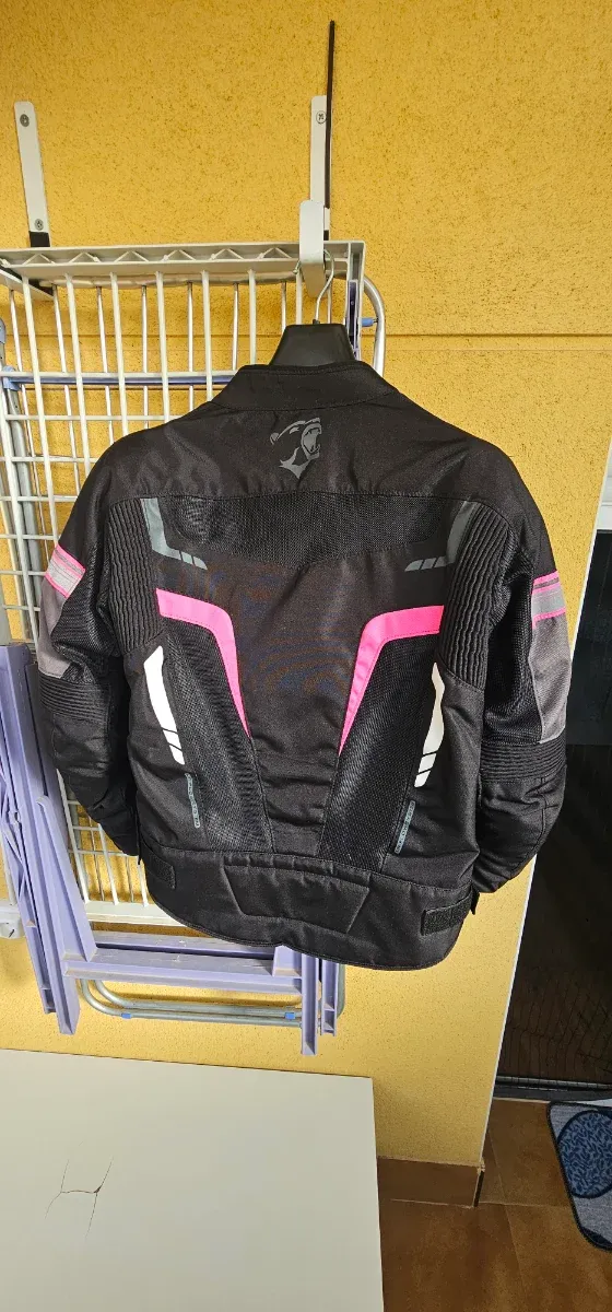 Chaqueta Moto Mujer Bela Negra y Rosa