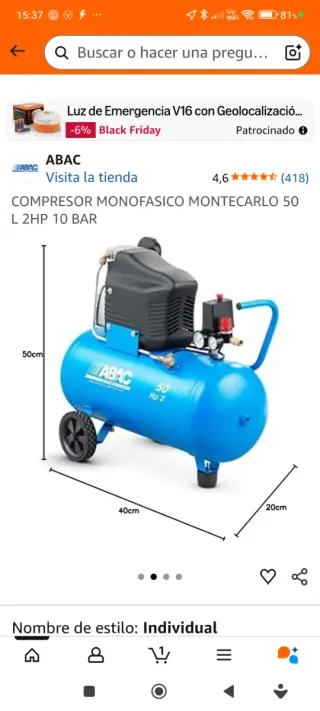 Compresor de aire ABAC Montecarlo 50L. No negociab