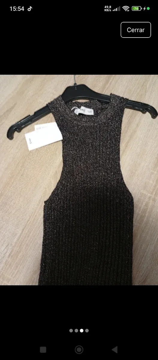 Top Mango Mujer Negro y Plateado