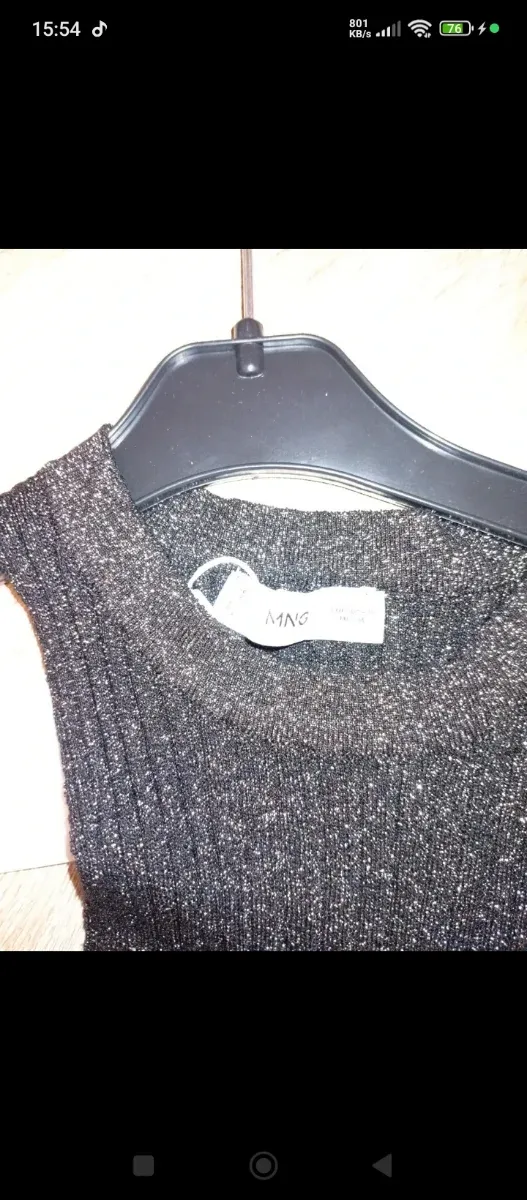 Top Mango Mujer Negro y Plateado