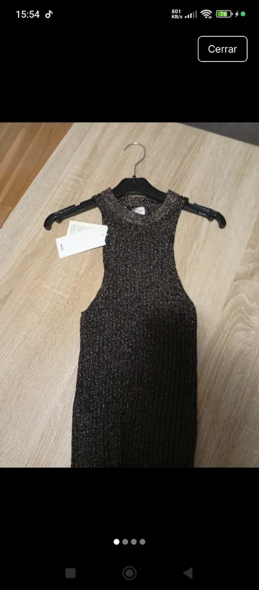 Top Mango Mujer Negro y Plateado