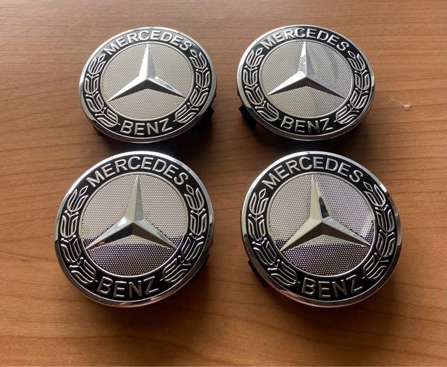 4 Tapabujes Mercedes Benz 75mm negro plata