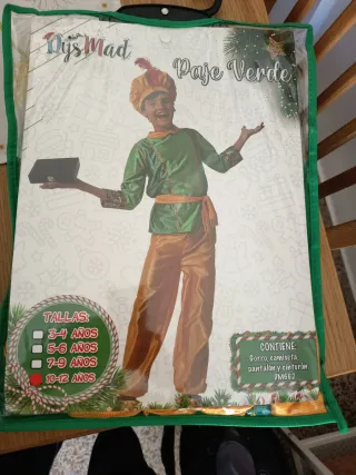 Disfraz Paje Reyes Magos Verde Talla 10-12