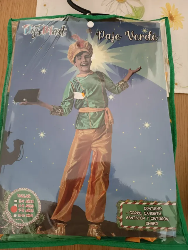 Disfraz Paje Reyes Magos Verde Talla 7-9 Años